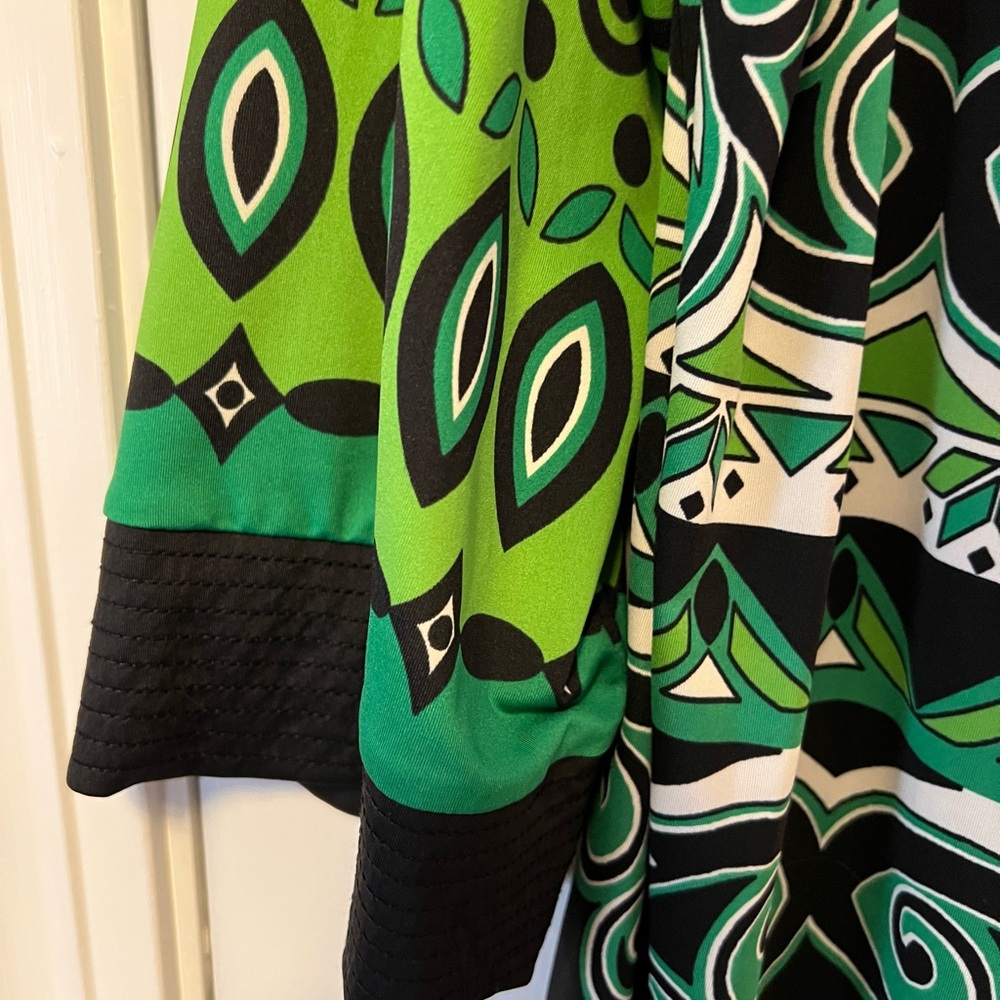 INC International Concepts Green Black Retro Dress 1X Scoop Neck 3/4 Sleeve - Picture 5 of 10